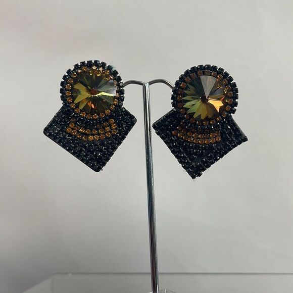 Roxanne Assoulin Jewelry - Roxanne Assoulin Signed Vintage Amber Black Clip On Earrings